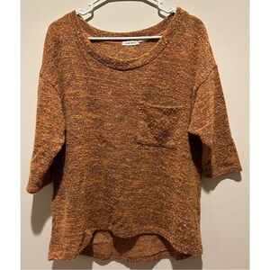 Blue Bird Knit Sweater Top‎ 3/4 Sleeve Burnout Texture Pocket Orange L